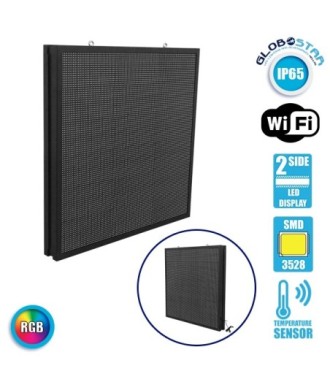 GLOBOSTAR® DISPLAY 90345 Κυλιόμενη Ψηφιακή Επιγραφή P10 Διπλής Όψης LED AC 220-240V Αδιάβροχο IP65 RGBW - WiFi Control μέσω FK APP - Αισθητήρας Θερμοκρασίας & Υγρασίας - Μ104 x Π12 x Υ104cm - 2 Χρόνια Εγγύηση